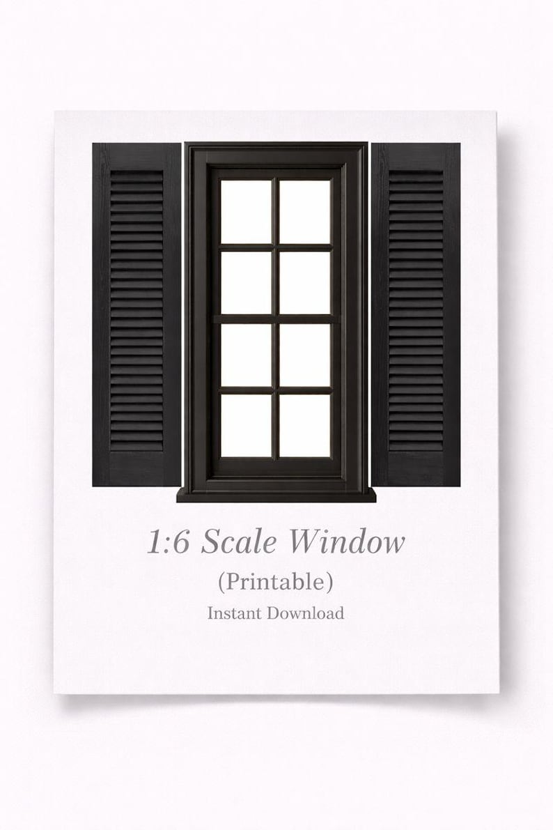 Scale Windows Pattern Black Cottage Window With Shutters - Printable 1:6 Scale - Etsy