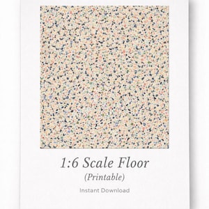 May include: A printable 1:6 scale floor design featuring a speckled pattern in beige, blue, green, and orange. The image is on a white background with the text "1:6 Scale Floor (Printable) Instant Download".