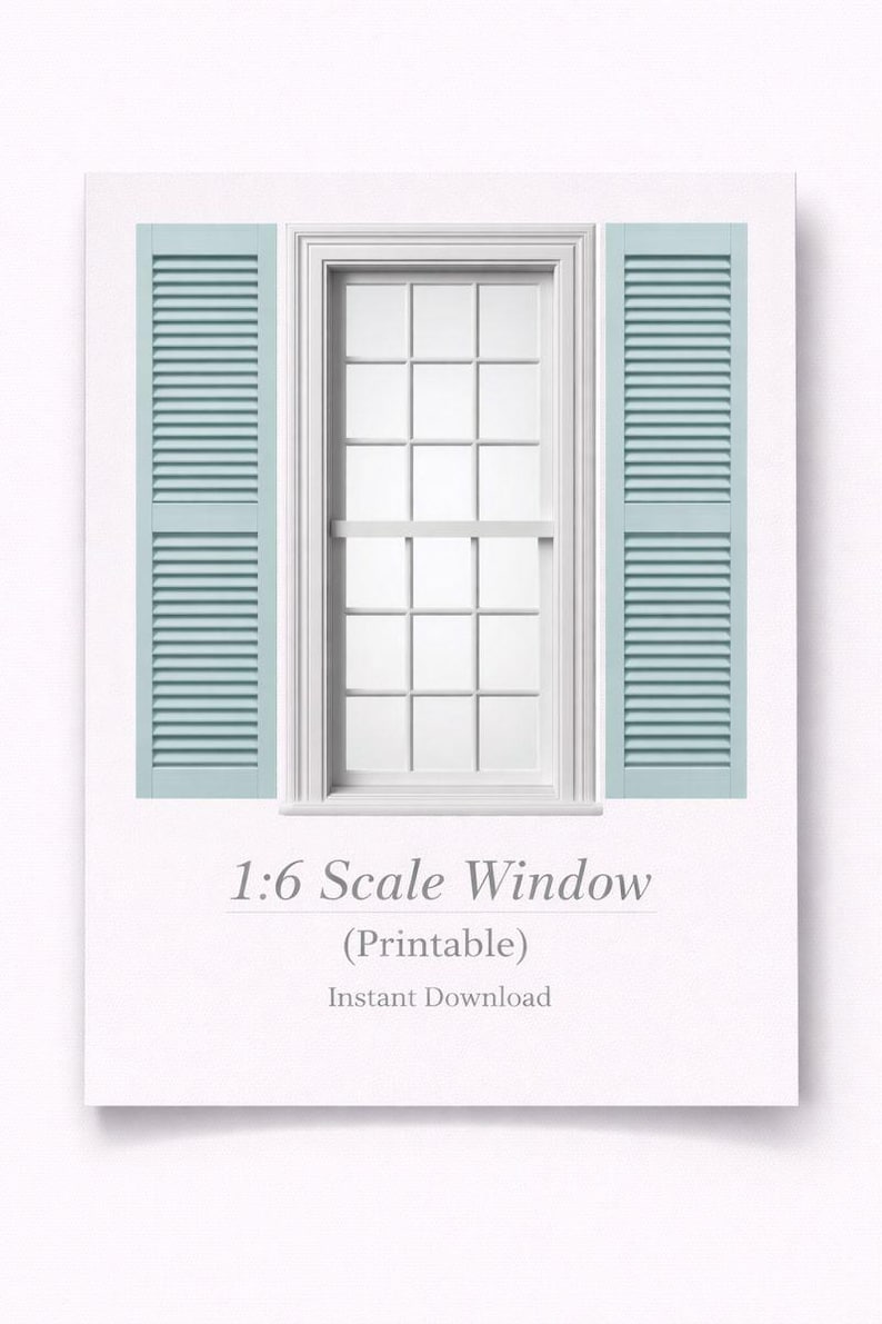 White Cottage Window With Light Blue Shutters Printable Miniature 1:6 ...