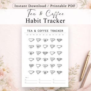 Hand-Drawn Habit Tracker, Tea Coffee Monthly Planner (A4/A5/Letter PDF Download)