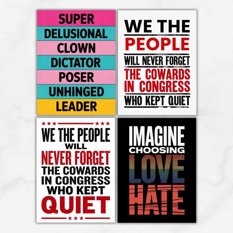 Printable Anti-trump Protest Signs Bundle, No Kings Protest Posters ...