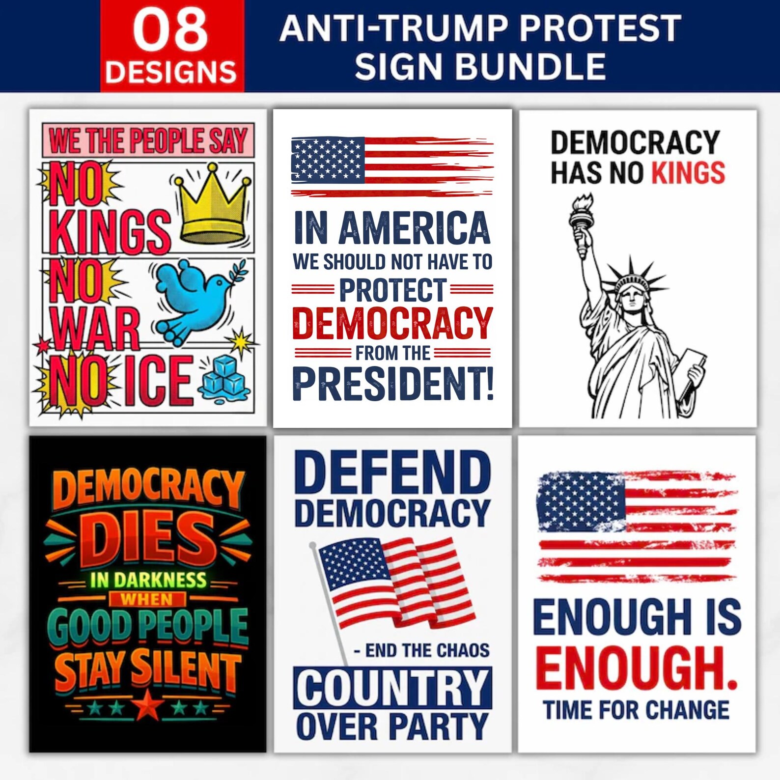 Anti Trump Protest Signs Bundle, No Kings Printable Posters, Resist ...
