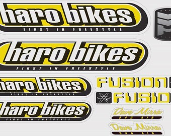 Haro Bikes Style BMX Rahmenaufkleber-Set - Retro Vinyl-Aufkleber in Gelb & Schwarz, Schwarz oder Rot - klassischer BMX Look