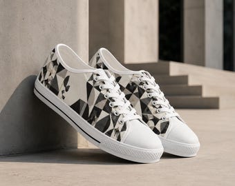 Sneakers med geometriskt mönster, svarta och vita | Låga sneakers