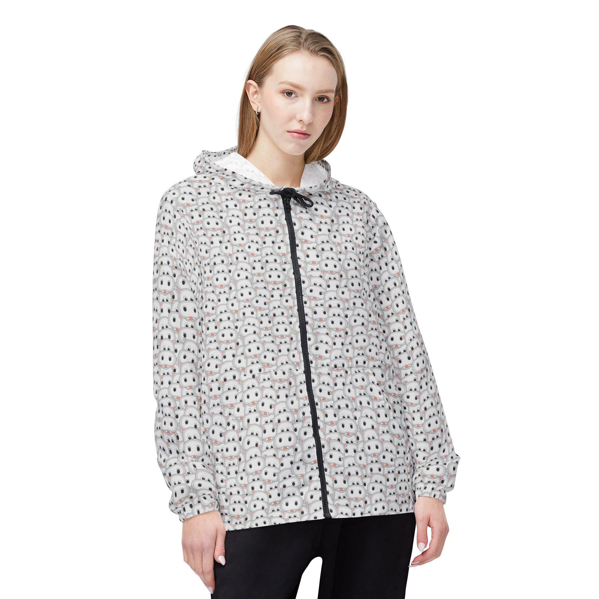 Hippo Print Hooded Windbreaker Jacket – Lightweight Zip-up Women’s ...