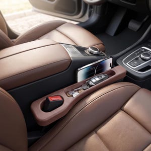 2 piezas de relleno personalizado para el espacio entre los asientos del coche con soporte para teléfono, organizador multifuncional para coche, ajuste universal. imagen 9