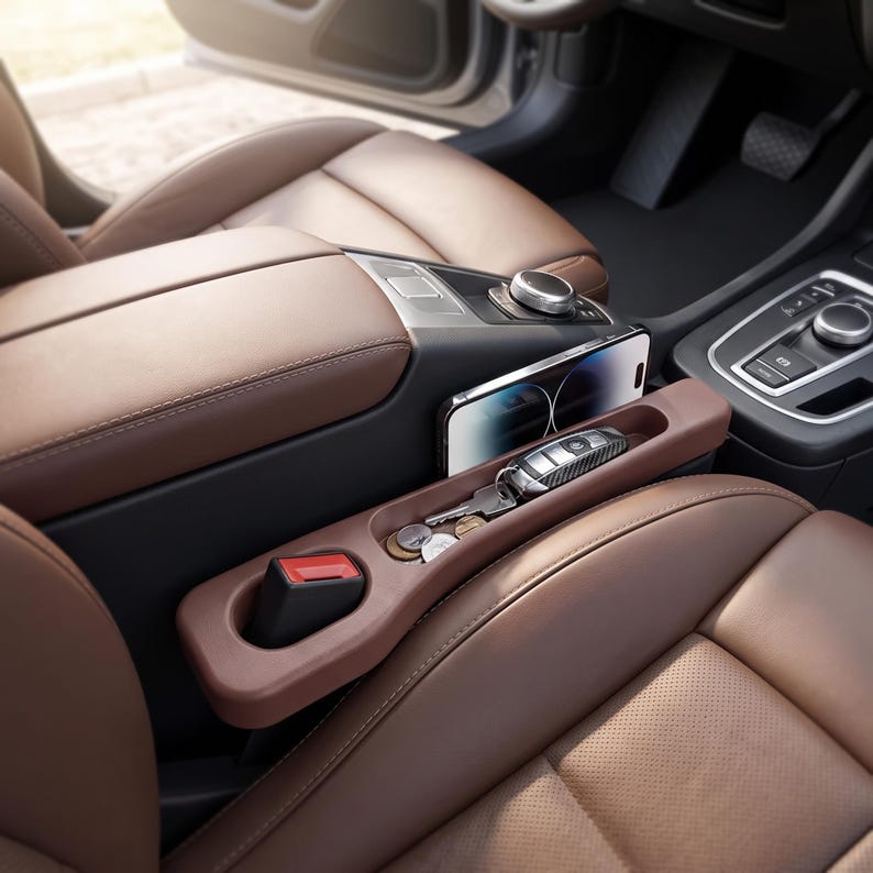 2 piezas de relleno personalizado para el espacio entre los asientos del coche con soporte para teléfono, organizador multifuncional para coche, ajuste universal. imagen 9