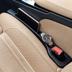 2 piezas de relleno personalizado para el espacio entre los asientos del coche con soporte para teléfono, organizador multifuncional para coche, ajuste universal. imagen 1
