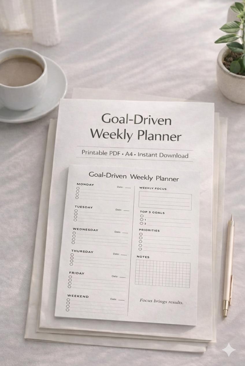 Weekly P Goal Driven Weekly Planner Printable, Minimalist Weekly Organizer PDF ...