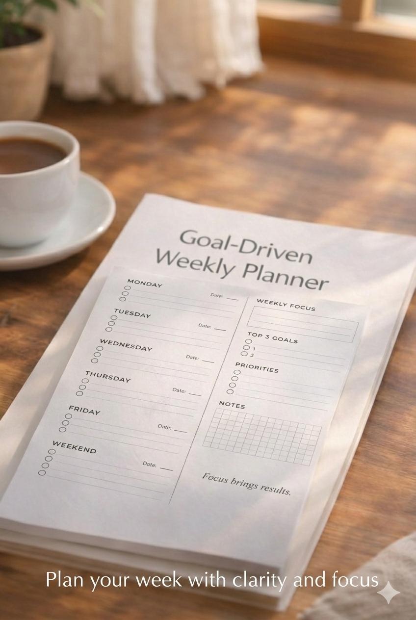 Weekly P Goal Driven Weekly Planner Printable, Minimalist Weekly Organizer PDF ...