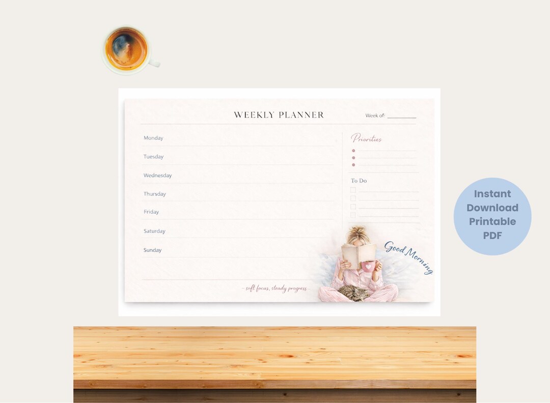 Weekly Planner Printable PDF, Minimal Weekly Planner, Neutral Aesthetic ...