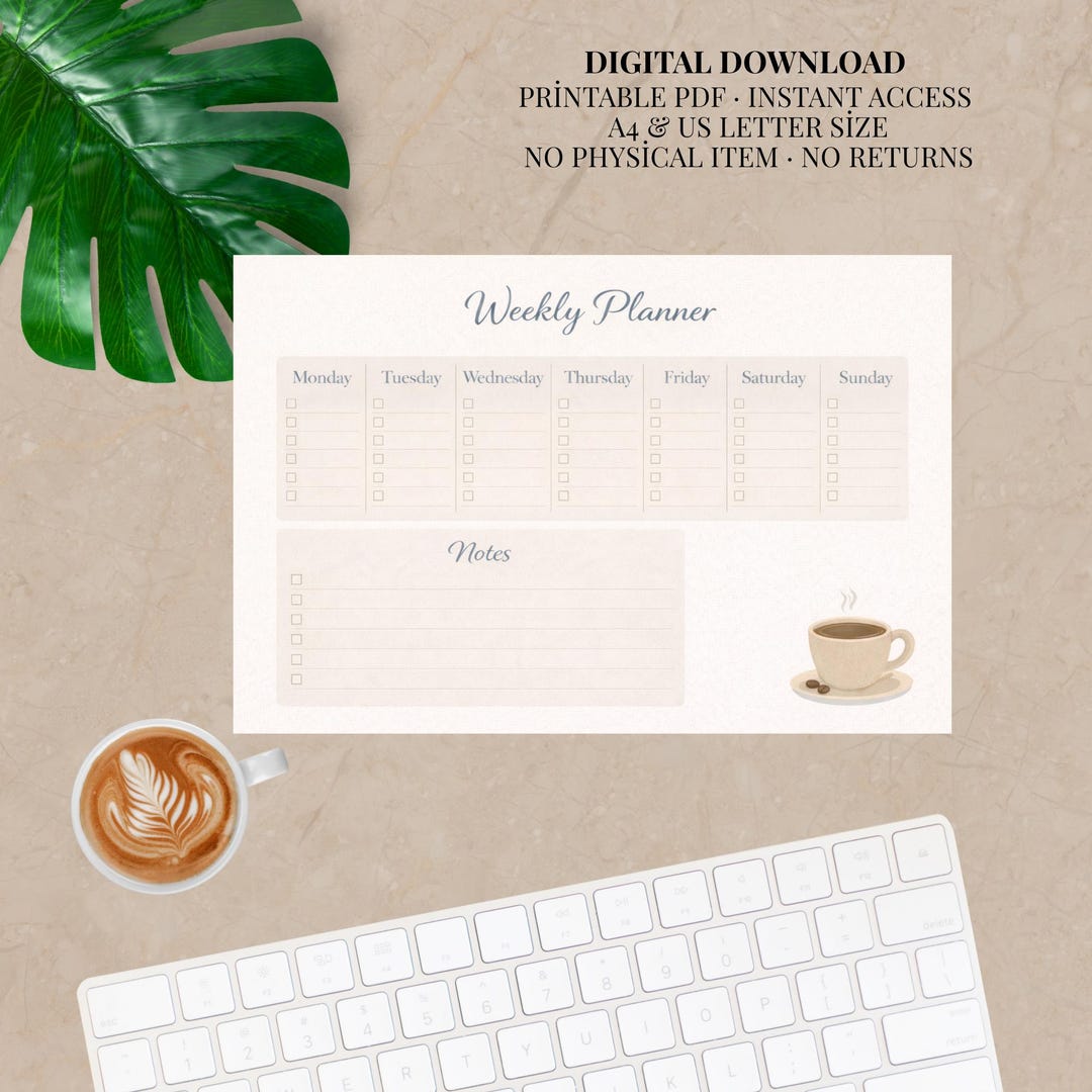 Minimal Cream Weekly Planner Printable | A4 & US Letter (PDF Download ...