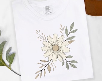 Boho Daisy Comfort Colors Shirt, Minimal Floral Tee, Cottagecore Flower Shirt, Vintage Wildflower Graphic Tee, Soft Aesthetic Botanical Top
