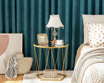 Gold Coffee Table Set of 2, Round Glass Side Table, Modern End Table, Living Room Table, Bedroom Accent Table