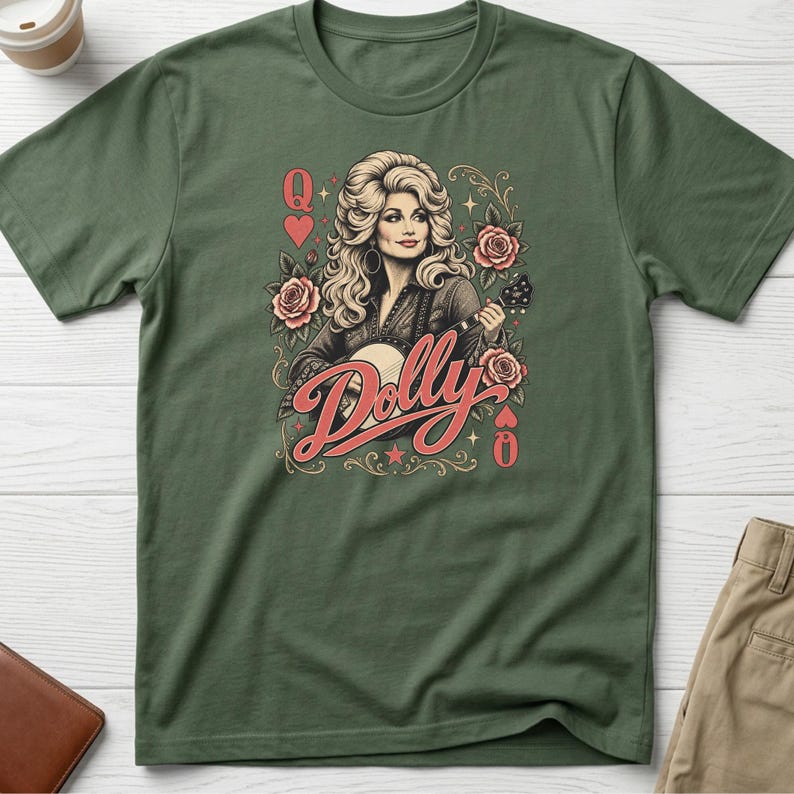 Dolly Parton Tribute T-Shirt, Country Music Queen Shirt, Vintage Western Singer Tee, Country Music Lover Gift Military Green