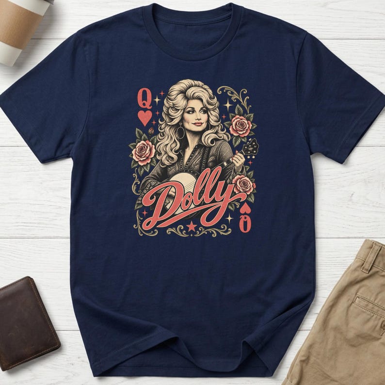 Dolly Parton Tribute T-Shirt, Country Music Queen Shirt, Vintage Western Singer Tee, Country Music Lover Gift Navy