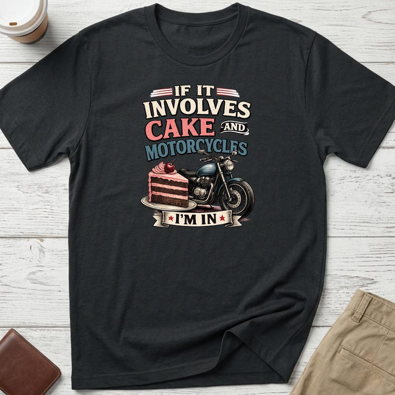 Cake and Motorcycles T-Shirt – Biker Life Tee, Sweet Tooth Rider Shirt Black