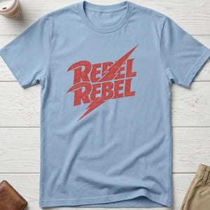 Retro 70's Music Rebel T-Shirt | Soft Feel DTG Print Tee Light Blue