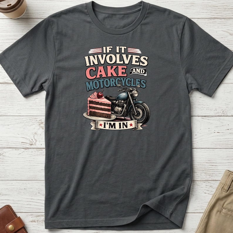 Cake and Motorcycles T-Shirt – Biker Life Tee, Sweet Tooth Rider Shirt Charcoal