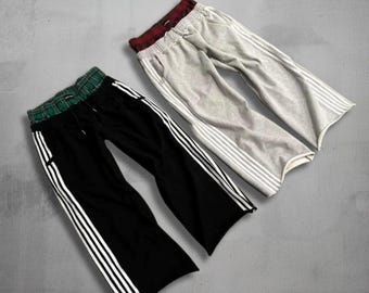 Baggy Wide Leg Sweatpants, Plaid Waistband, Streetwear Joggers, Y2K Loose Fit Trousers