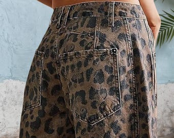 Leopard Print Baggy Pants Y2K Wide Leg Streetwear Women Pants High Waist Loose Fit