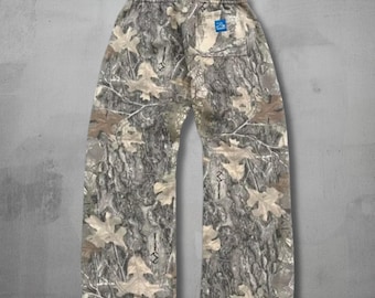Akimbo Camo Sweatpants Men, Baggy Camouflage Wide Leg Joggers, Oversized Streetwear Bottoms, Hunting Print Realtree Style