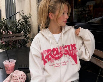Pink Star Zip Hoodie Oversized Y2K Streetwear Unisex