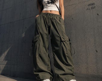 Y2K Baggy Cargo Pants: Oversized Wide Leg Parachute Trousers, Korean Streetwear Fit