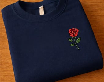 ローズ刺繍スウェットシャツ｜ミニマルフローラルクルーネック