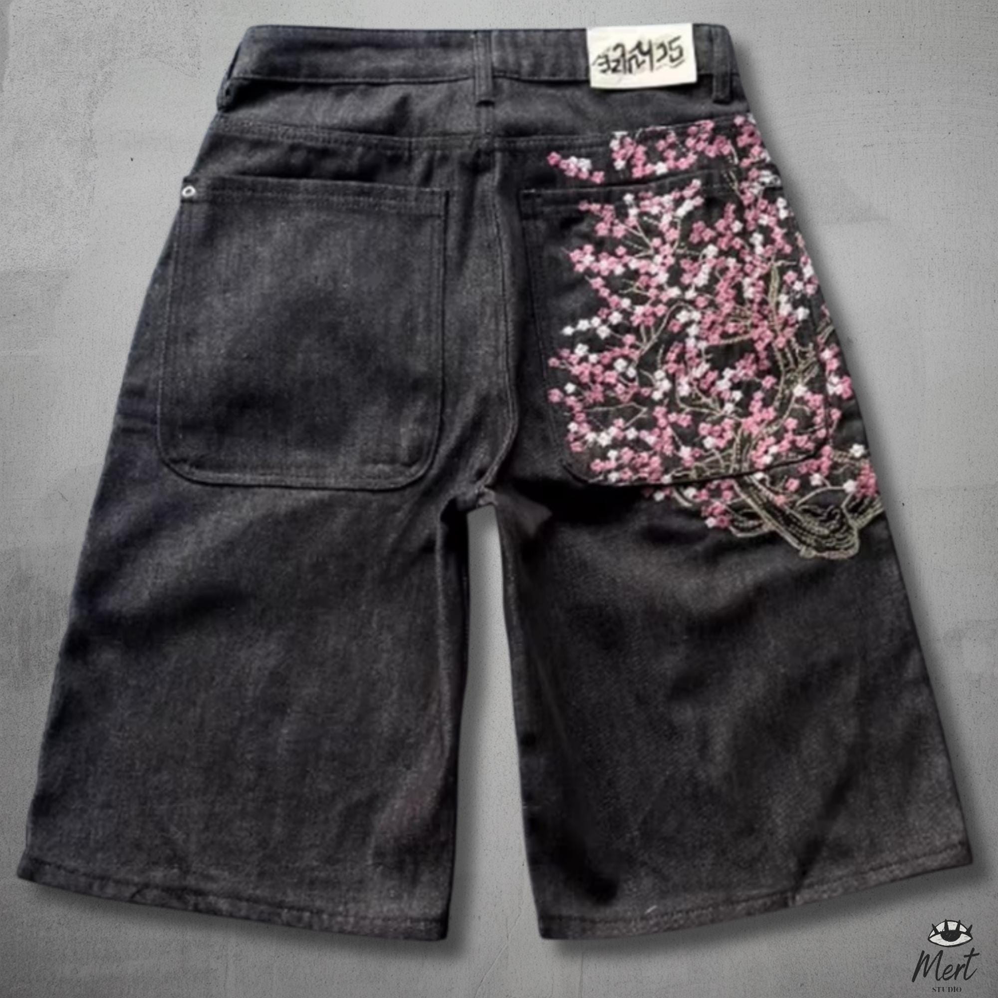 シャルボンcharbon FLOWER7POCKETSRACINGSHORTS Y2K Sakura Jorts Baggy Denim Shorts, Japanese Streetwear Wide Leg