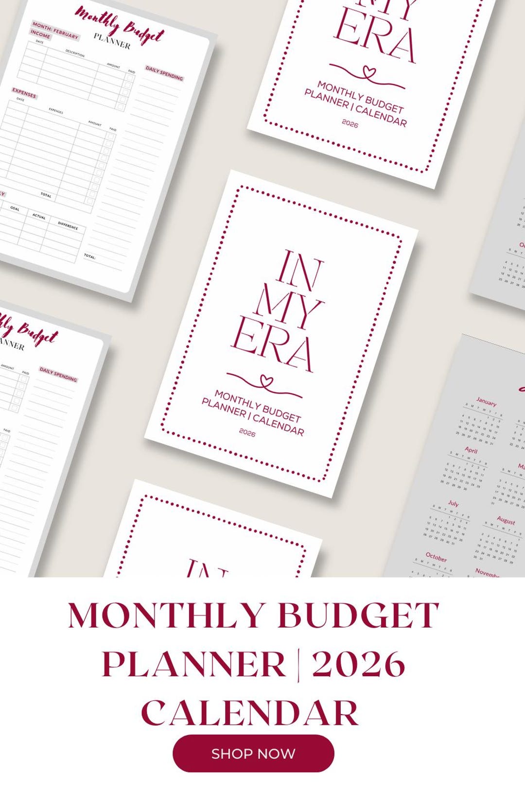 2026 Monthly Budget Planner + Calendar | Printable Pdf/digital - Etsy