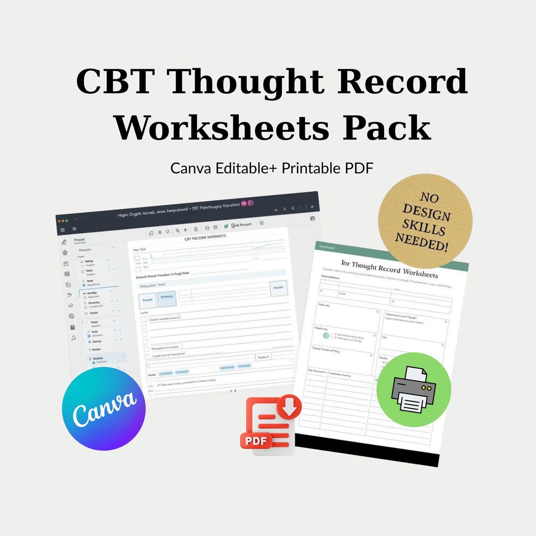 CBT Thought Record Worksheets | Cognitive Behavioral Therapy Tools (PDF ...