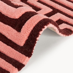 Burgundy Greek Key Rug, Modern Geometric Area Rug, Tufted Soft Carpet, Luxury Wine Red Maze Pattern Rug, Contemporary Living Room Rug