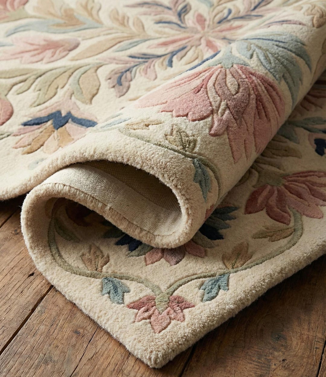 Floral Wool Rug, Hand Tufted Area Rug, Botanical Flower Carpet ...