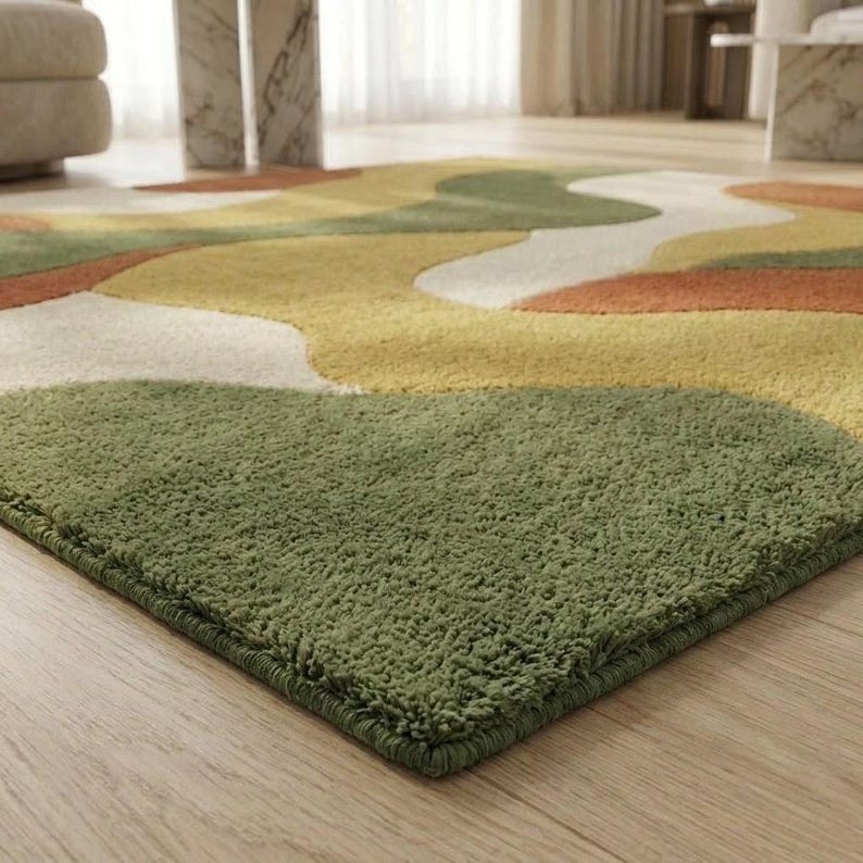 Organic Green Rug Abstract Area Rug, Organic Modern Wool Rug, Green Terracotta Geometric ...