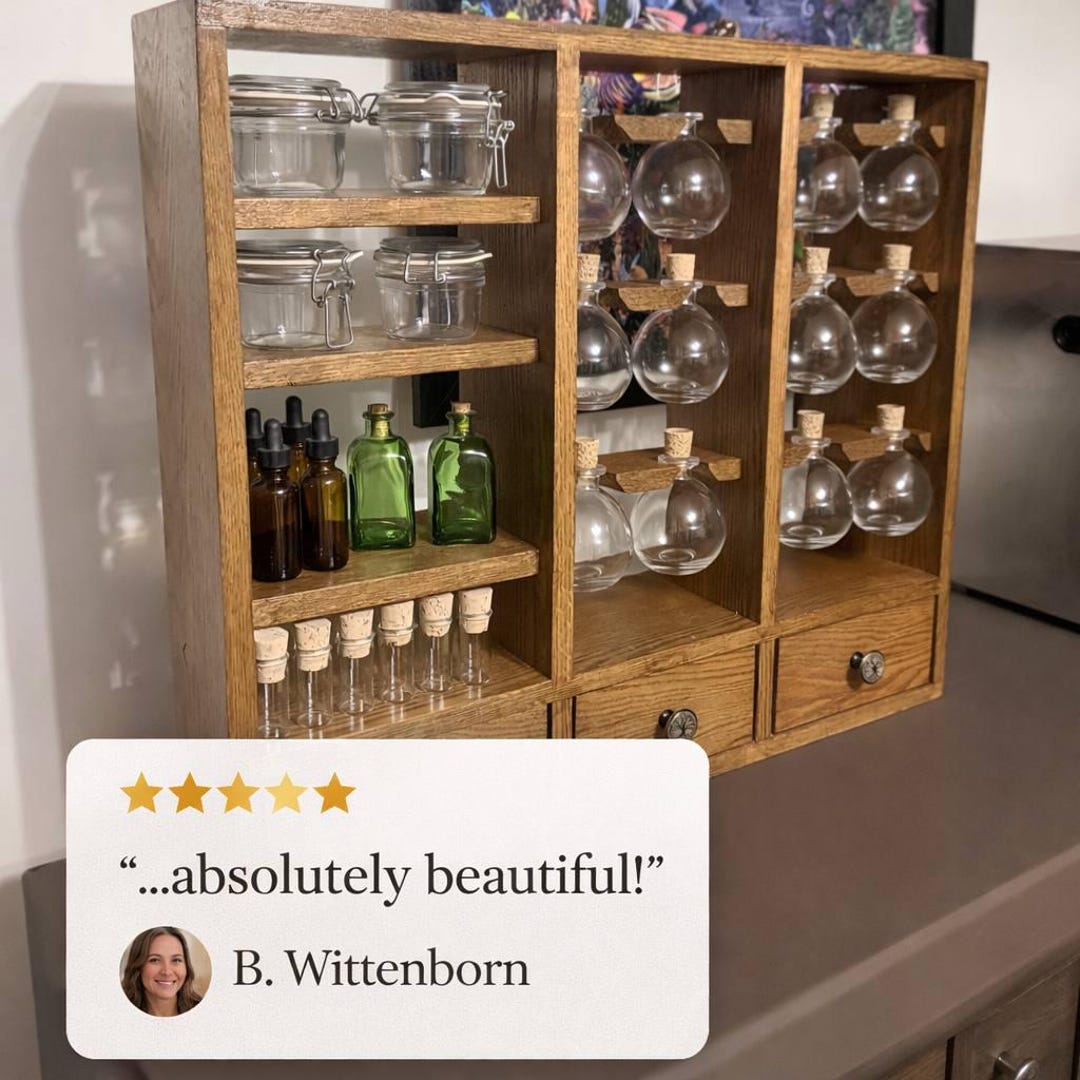 Handcrafted Oak Apothecary Cabinet With Celtic Runes | Mystical Herbal ...