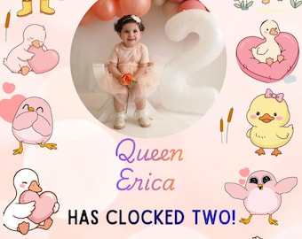 女の子の2歳の誕生日招待状テンプレート、2歳児の誕生日パーティー招待状、Canvaで編集可能な子供向け誕生日招待状