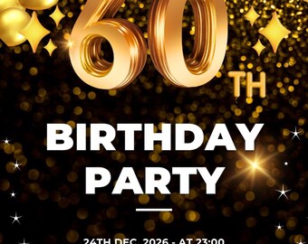 編集可能な60歳の誕生日招待状テンプレート | Canva誕生日招待状 | パーティー招待状 | すぐにダウンロード