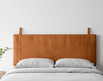 Cabecero de cuero para pared, hecho a mano, tapizado de grano completo, listo para colgar, moderno, para dormitorio, de lujo, tamaño personalizado, tamaño King y Queen.