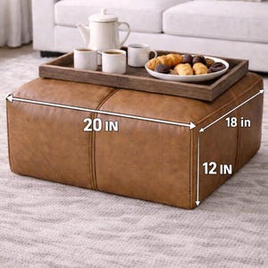 Grand pouf ottoman en cuir marron table basse en cuir véritable repose-pieds pouf de salon marocain fait main taille personnalisée