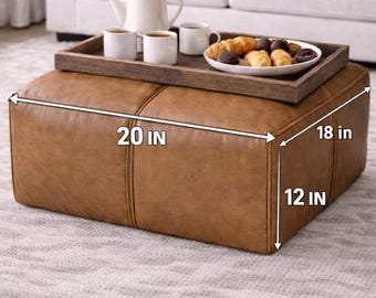 Large Brown Leather Ottoman Pouf Genuine Leather Coffee Table Footstool Hassock Handmade Moroccan Living Room Pouf Custom Size