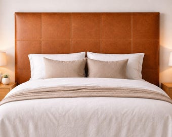 Handmade Brown Leather Headboard Upholstered Genuine Leather Bed Headboard Wall Mounted Modern Bedroom Custom Size
