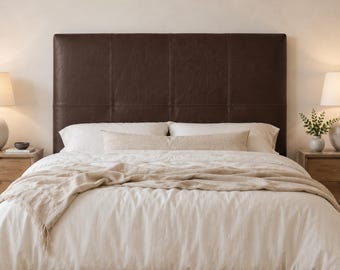Dark Brown Leather Headboard, Wall Mounted Upholstered Bed Headboard, Handmade Moroccan Leather Bedroom Decor, Custom Size King Queen