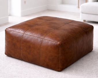 Large Dark Brown Moroccan Leather Ottoman Pouf Genuine Leather Coffee Table Footstool Hassock Handmade Custom Size