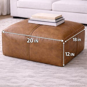 Large Brown Leather Ottoman Pouf Genuine Leather Coffee Table Footstool Hassock Handmade Moroccan Living Room Pouf Custom Size