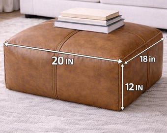 Large Brown Leather Ottoman Pouf Genuine Leather Coffee Table Footstool Hassock Handmade Moroccan Living Room Pouf Custom Size