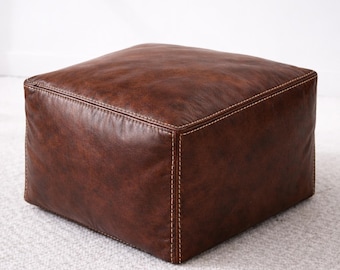 Large Dark Brown Moroccan Leather Ottoman Pouf Genuine Leather Coffee Table Footstool Hassock Handmade Custom Size