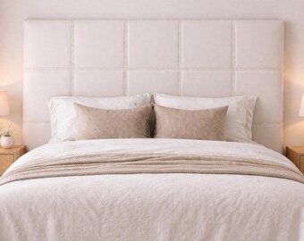 Handgefertigtes weißes Kopfteil aus echtem Leder, gepolstertes Kopfteil für modernes Schlafzimmer, Benutzerdefinierte Größe