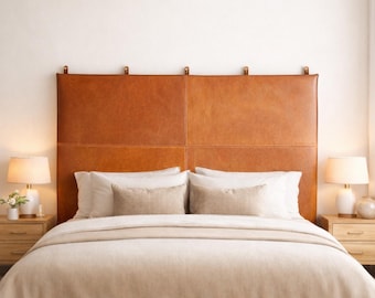 Handmade Brown Leather Headboard Upholstered Genuine Leather Bed Headboard Modern Minimalist Bedroom Decor Custom Size