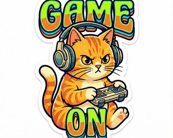 Funny Gamer Cat Sticker PNG, Retro Gaming Oyen Clipart, Cute Streamer Asset, Twitch Emote, Digital Download for Laptop Decal & Discord